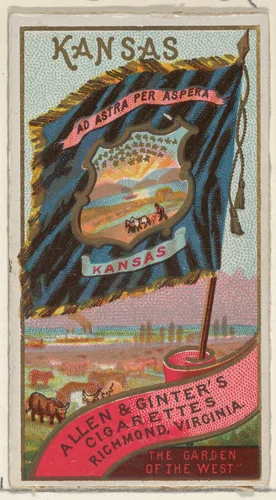 Kansas, from Flags of the States and Territories (N11) for Allen & Ginter Cigarettes Brands by Allen & Ginter, print, 1888