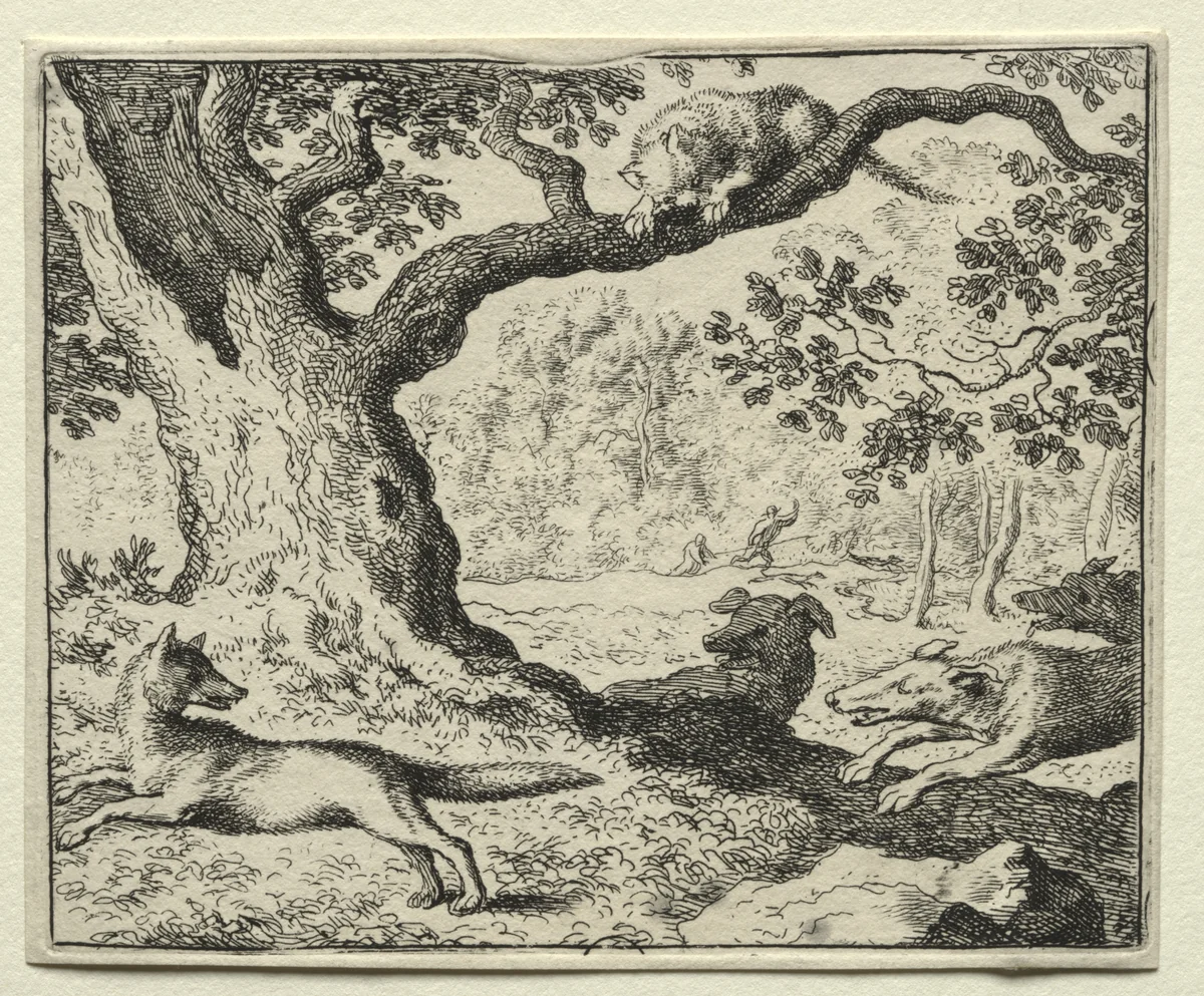 Reynard the Fox: The Disloyal Cat by Allart van Everdingen, print, 1650-1675