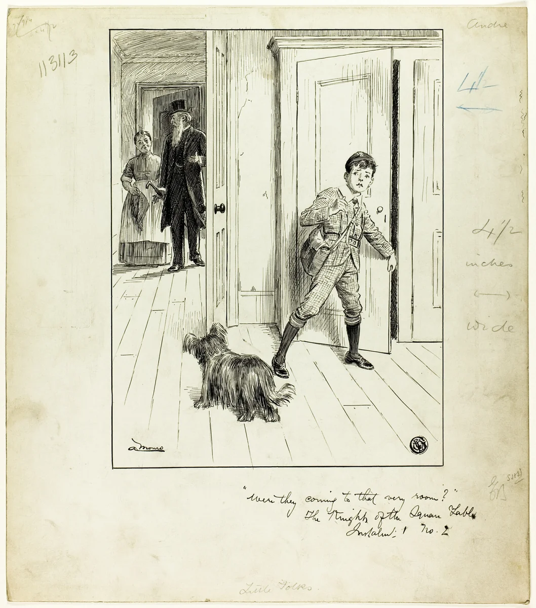 Were They Coming to That Very Room? (The Knights of the Square Table) by A. Monro, drawing, 1885-1895