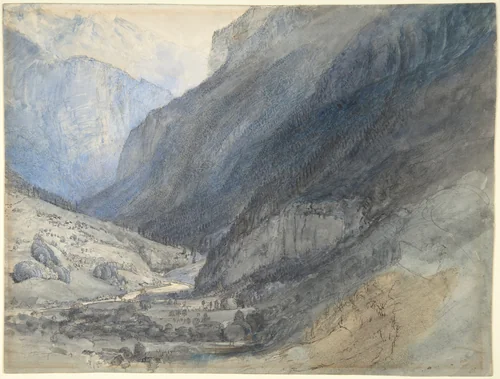 The Valley of Lauterbrunnen, Switzerland by John Ruskin, drawing, 1861-1871