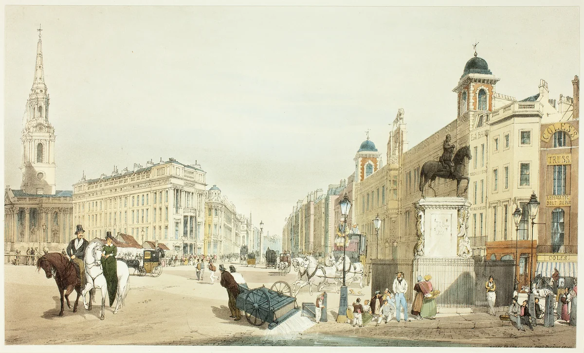 Entry to The Strand from Charing Cross, plate twenty from Original Views of London as It Is by Thomas Shotter Boys, print, 1842