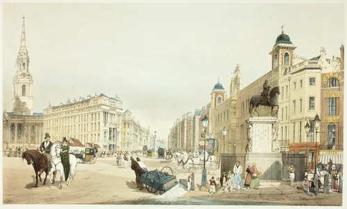 Entry to The Strand from Charing Cross, plate twenty from Original Views of London as It Is by Thomas Shotter Boys, print, 1842