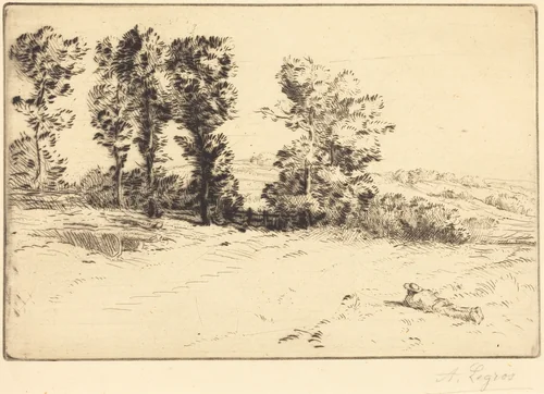 Meadow in Sunshine (Le pre ensoleille) by Alphonse Legros, print, 1837-1911