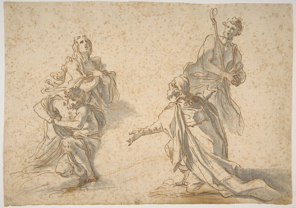 Two Kneeling and Two Standing Figures by Nicola Maria Rossi, drawing, 1690-1758