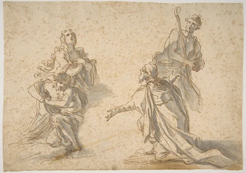 Two Kneeling and Two Standing Figures by Nicola Maria Rossi, drawing, 1690-1758
