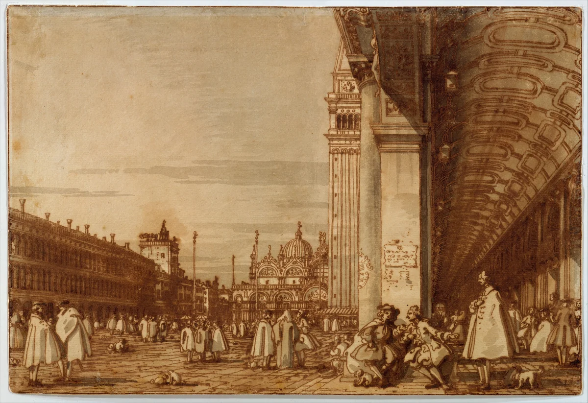 Piazza San Marco from the Southwest Corner, with the Procuratie Nuove on the Right by Canaletto, drawing, 1721-1783