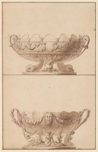 Two designs for wine coolers by anonymous, drawing, 1745-1755