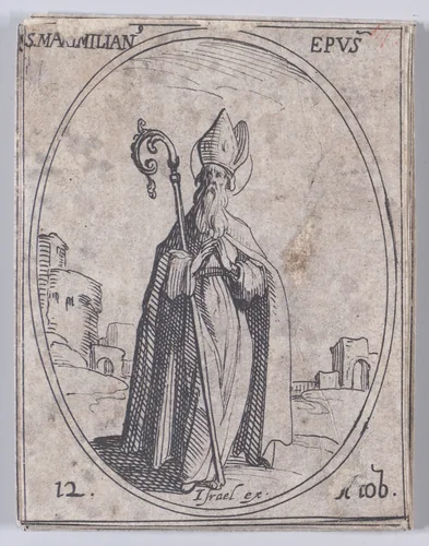 S. Maximilien, évêque (St. Maximilian, Bishop), October 12th, from "Les Images De Tous Les Saincts et Saintes de L'Année" (Images of All of the Saints and Religious Events of the Year) by Jacques Callot, print, 1636