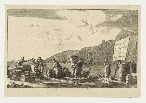 Zeelieden op een kade by anonymous, print, 1656-1714