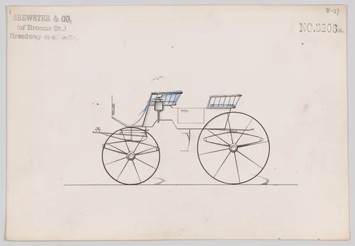 Design for 4 seat Phaeton, no top, no. 3206a by Brewster & Co., drawing, 1876