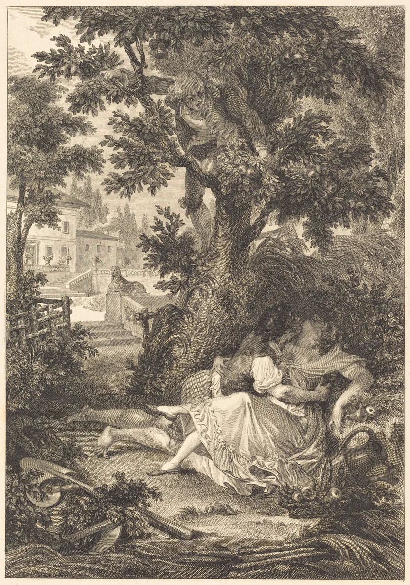 La gageure des trois commeres: Le poirier by Jean-Baptiste Mallet, print, 1700-1799