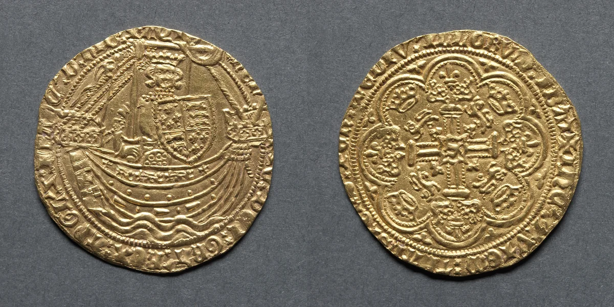 Noble: Henry IV Standing in Ship with Shield of Arms (obverse); Ornamental Cross with Lis Terminals (reverse) by Unknown, metalwork, 1399-1412