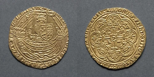 Noble: Henry IV Standing in Ship with Shield of Arms (obverse); Ornamental Cross with Lis Terminals (reverse) by Unknown, metalwork, 1399-1412