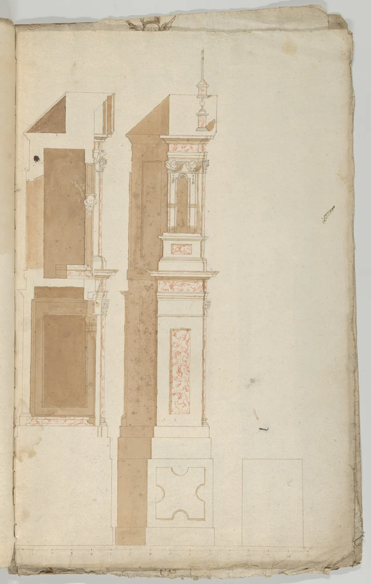 Side view of an Altar with Red Marble to be set against a Wall by anonymous, drawing, 1600-1699