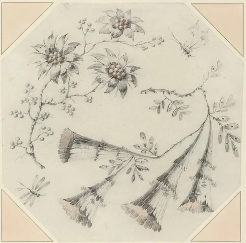 Trumpet Flowers and Daisies by Jean Baptiste Pillement, drawing, 1728-1808