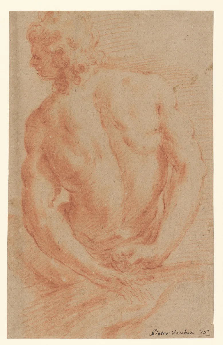 Studie van een mannelijk naakt by Pietro della Vecchia, drawing, 1643-1663