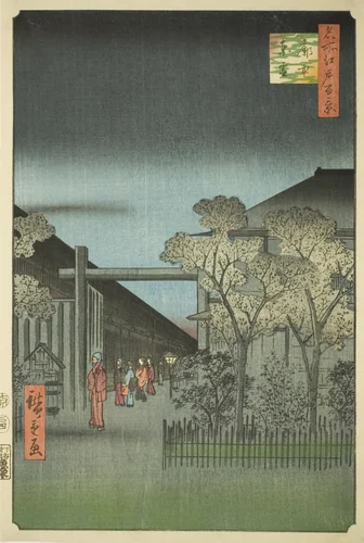 Yoshiwara Licensed Quarters at Dawn (Kakuchu shinonome), from the series "One Hundred Famous Views of Edo (Meisho Edo hyakkei)" by Utagawa Hiroshige (歌川広重), print, 1857