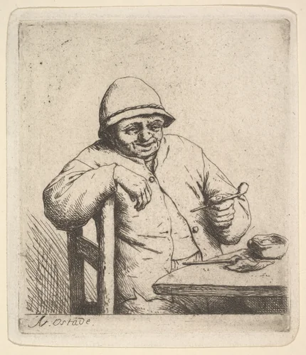 Peasant with a Pipe by Adriaen van Ostade, print, 1640-1680
