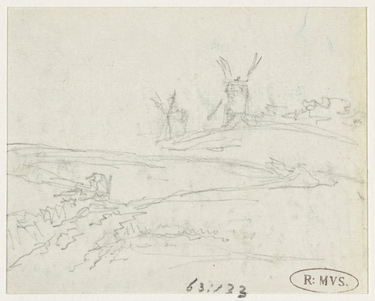 Krabbel van twee molens (Montmartre) by Georges Michel, drawing, 1773-1843