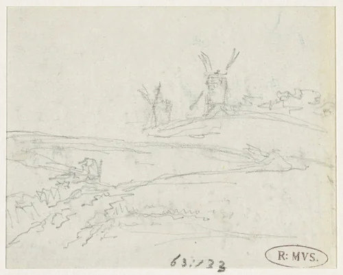 Krabbel van twee molens (Montmartre) by Georges Michel, drawing, 1773-1843