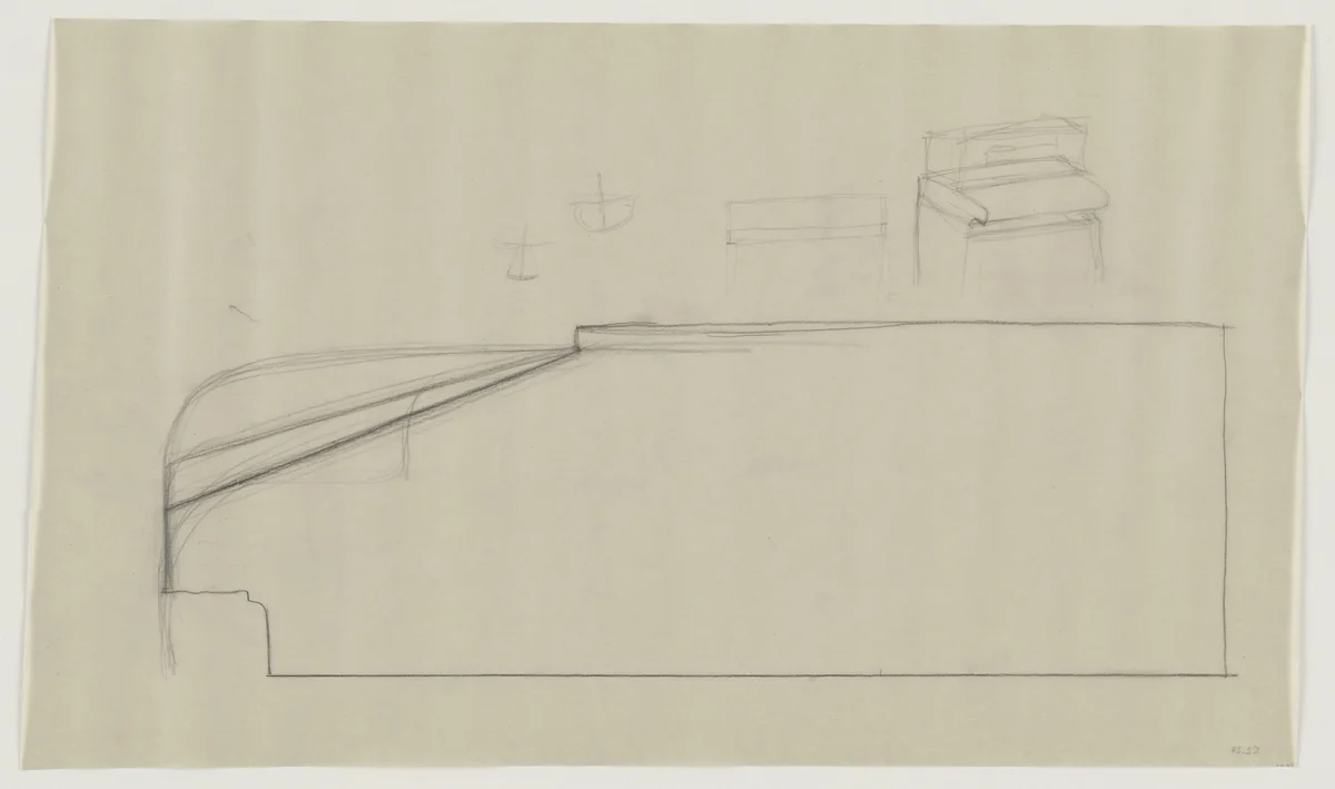 Design for Telefunken Record Player, Perspective and elevation by Lilly Reich, mies van der rohe archive, 1937