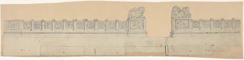 Design for a Stage Set at the Opéra, Paris: Balustrade with Chinese Motif by Eugène Cicéri, drawing, 1830-1890