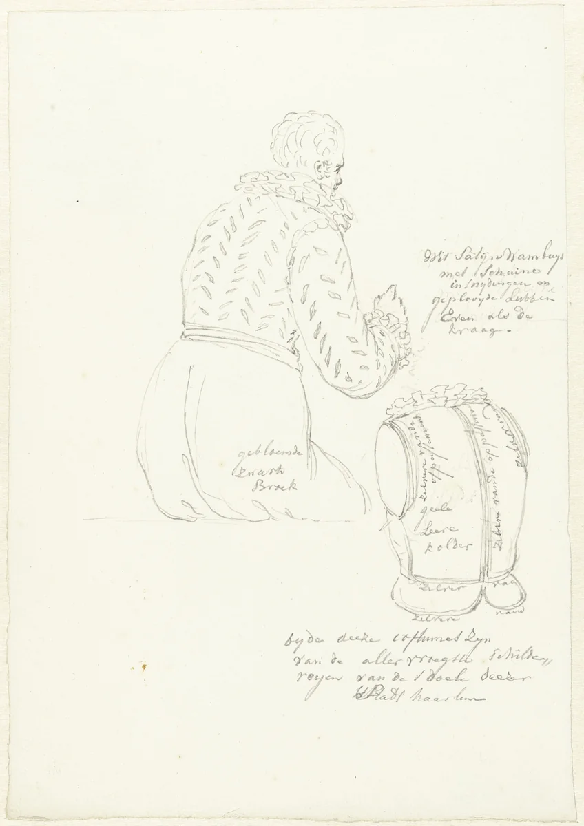 Zittende schutter en een wambuis by Pieter Bartholomeusz. Barbiers, drawing, 1782-1837