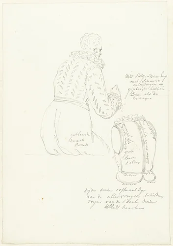 Zittende schutter en een wambuis by Pieter Bartholomeusz. Barbiers, drawing, 1782-1837