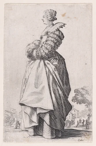 La Dame de Profil Ayant les Mains dans son Manchon (The Lady in Profile Having her Hands inside of her Muff), from "La Noblesse" (The Nobility) by Jacques Callot, print, 1618-1628