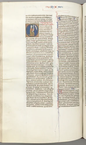 Fol. 360v, Nahum, historiated initial O, Nahum kneeling with a scroll, bust of God above by Unknown, book, 1270-1300