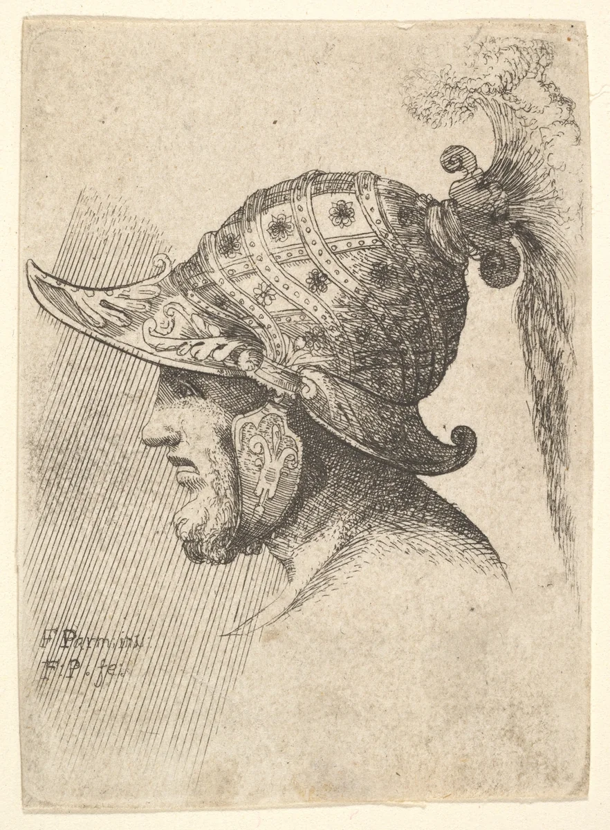 Helmeted head by Francis Place, print, 1662-1678