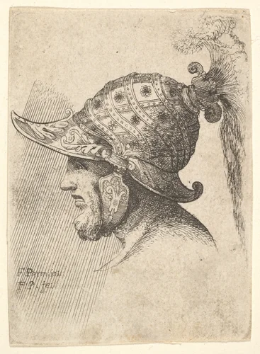 Helmeted head by Francis Place, print, 1662-1678