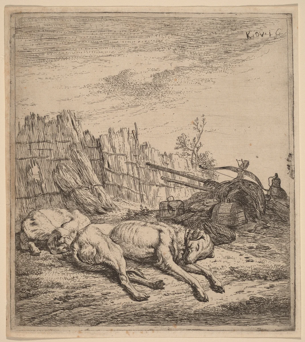 Hunting Dogs by Karel Dujardin, print, 1622-1678