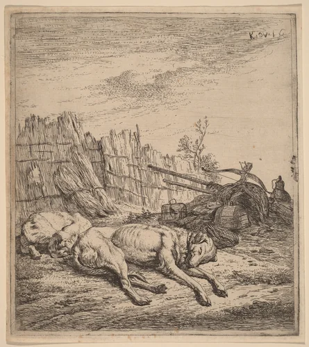 Hunting Dogs by Karel Dujardin, print, 1622-1678