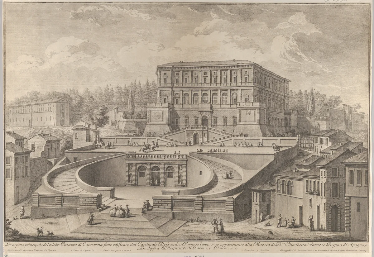 View of the Palazzo di Caprarola by Giuseppe Vasi, print, 1746-1748