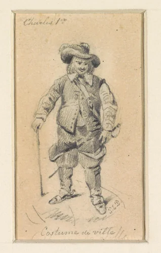 Kostuumstudie van staande ridder by Pierre Emmanuel Dielman, drawing, 1810-1858