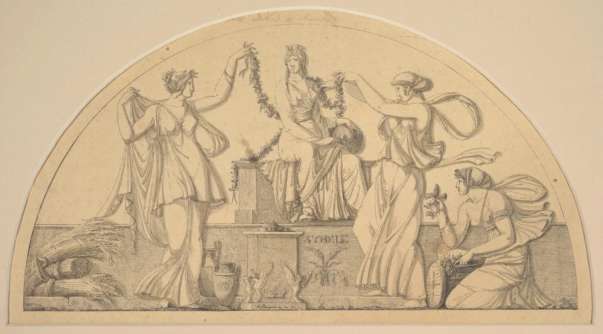 Cybele and Three Attendants by Antoine Léonard Du Pasquier, drawing, 1801