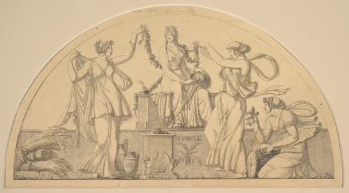 Cybele and Three Attendants by Antoine Léonard Du Pasquier, drawing, 1801