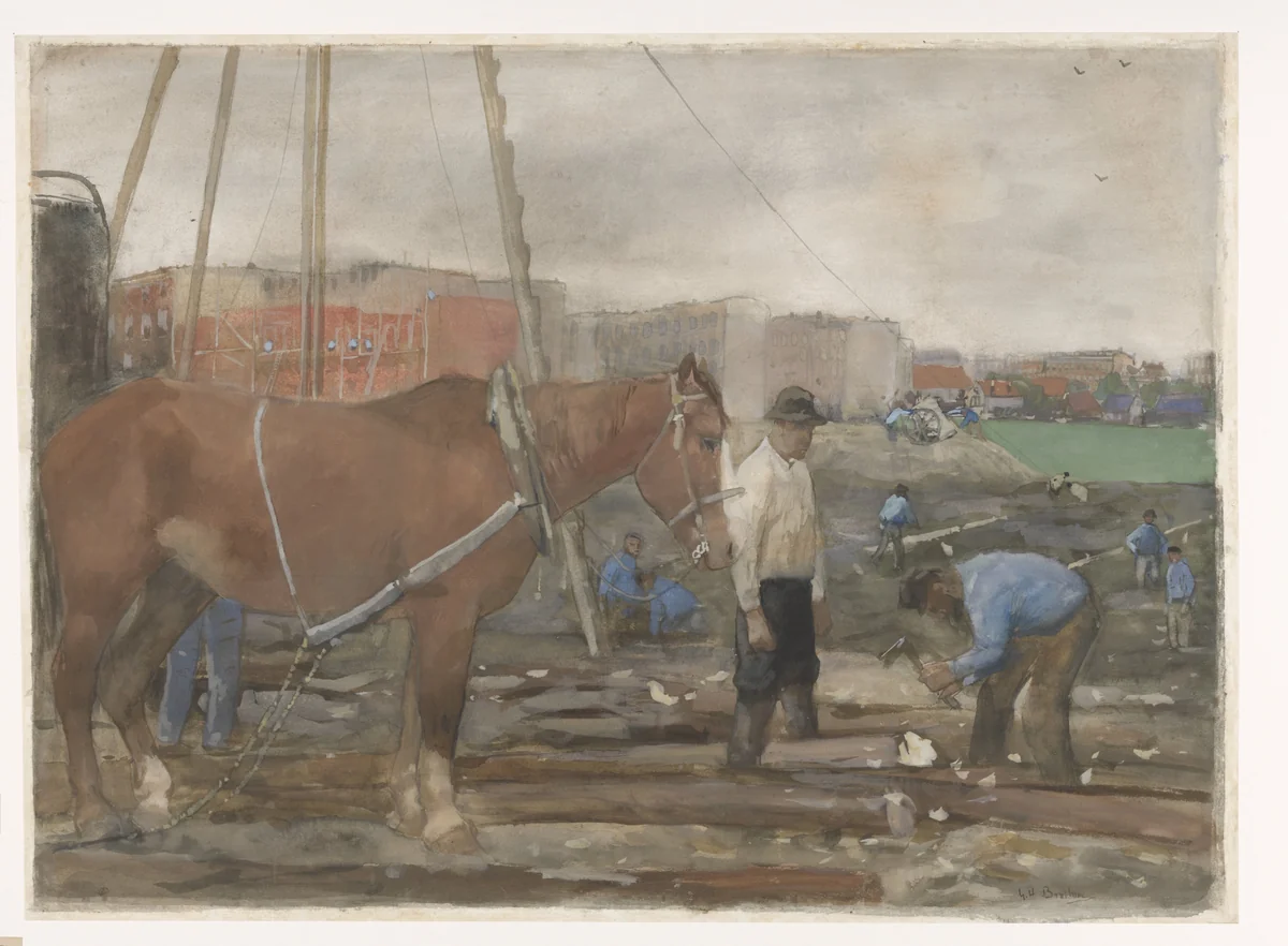 Bouwterrein Oud-West te Amsterdam by George Hendrik Breitner, drawing, 1900