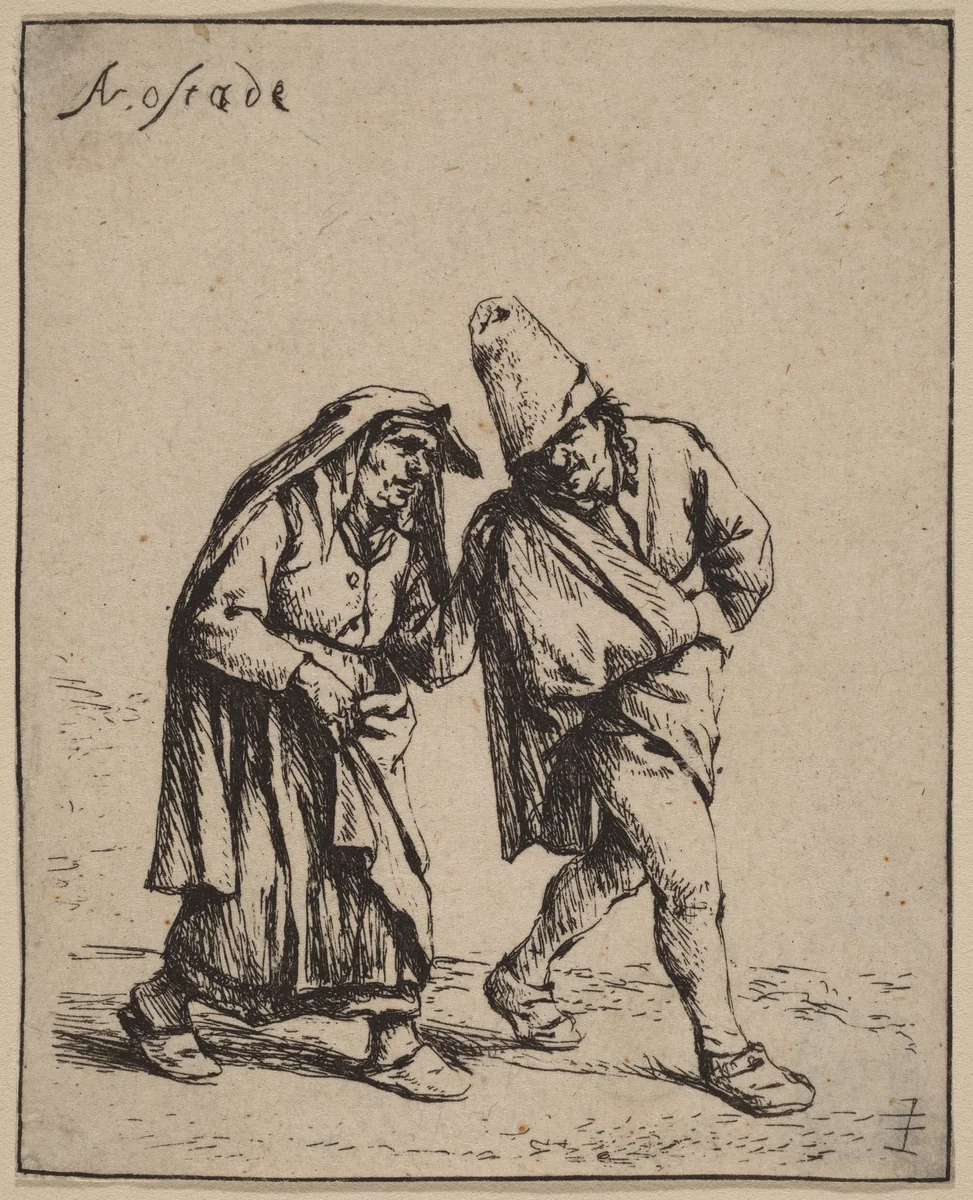 Peasant Couple Walking by Adriaen van Ostade, print, 1642-1652