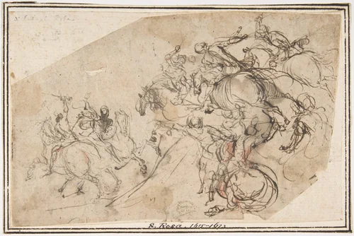 Cavalry Charge by Francesco Allegrini, drawing, 1624-1663