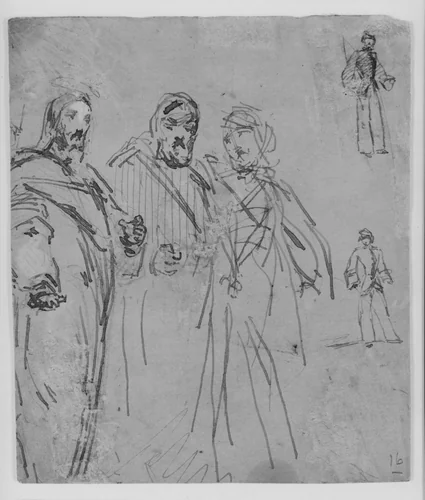 Christ and Two Figures (from Sketchbook) by James McNeill Whistler, artwork, 1854-1855