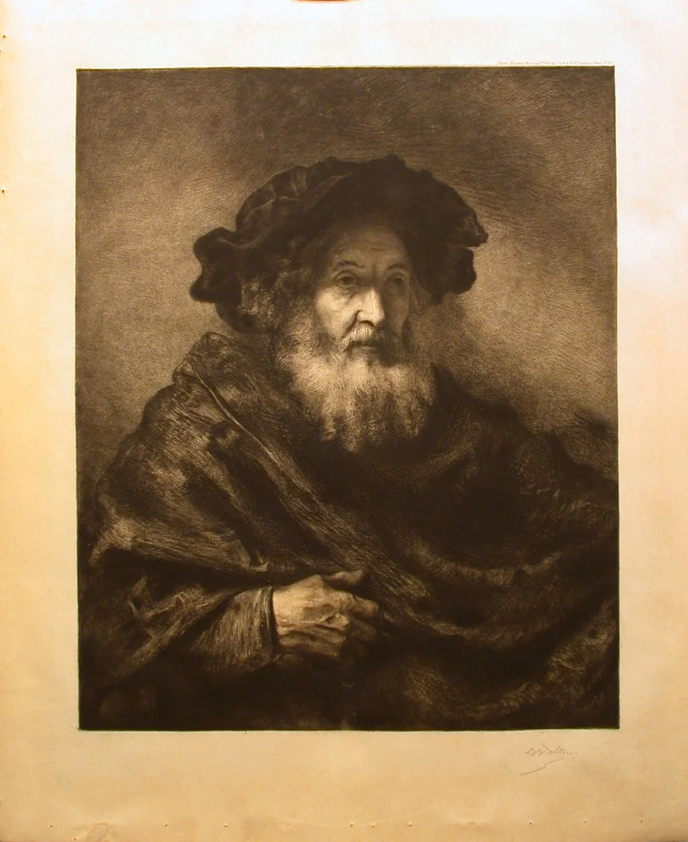 Untitled: Rembrandtesque Old Man by Waltner, print, 1900-2000
