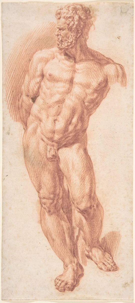 Standing Male Nude by Denijs Calvaert, drawing, 1560-1619