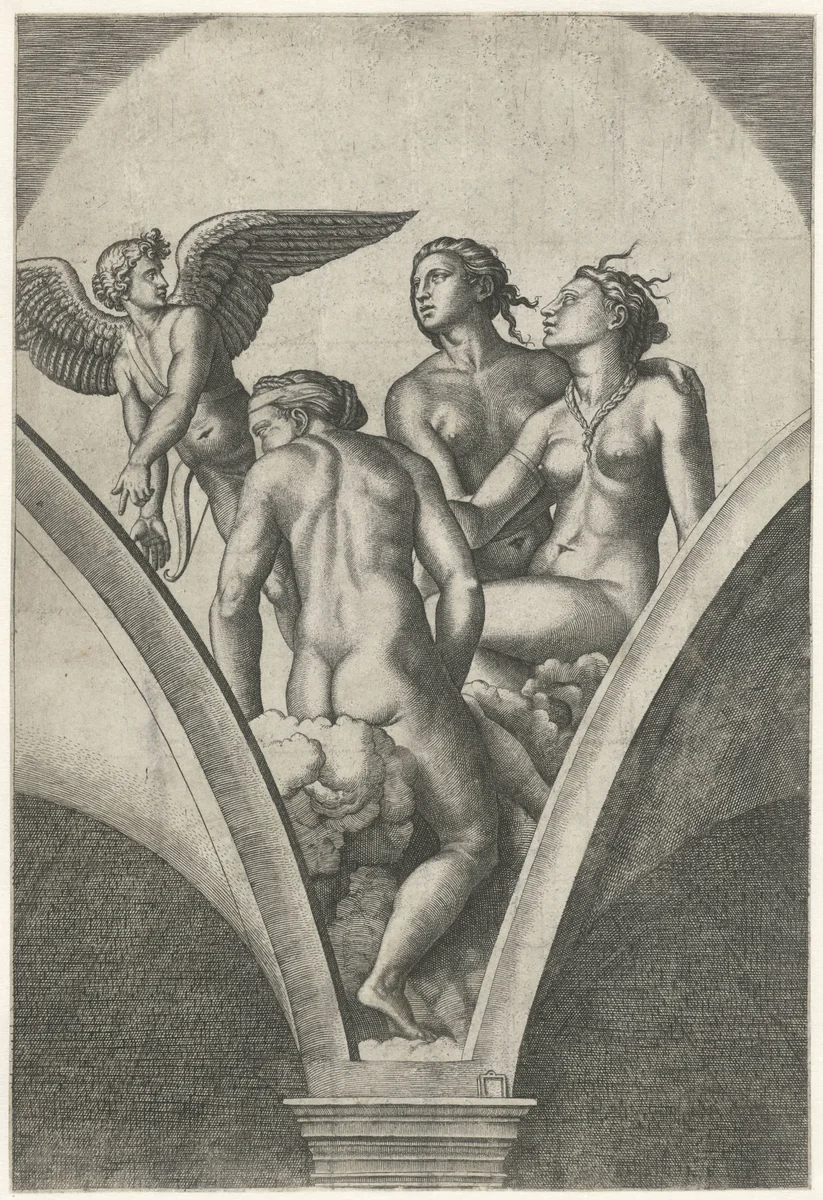 Amor en drie gratiën by Unknown, print, 1517-1520