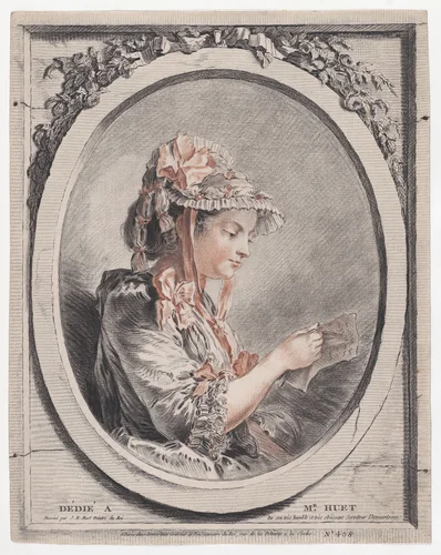 Une Liseuse (Portrait de Madame Huet) by Gilles Demarteau, print, 1768-1776