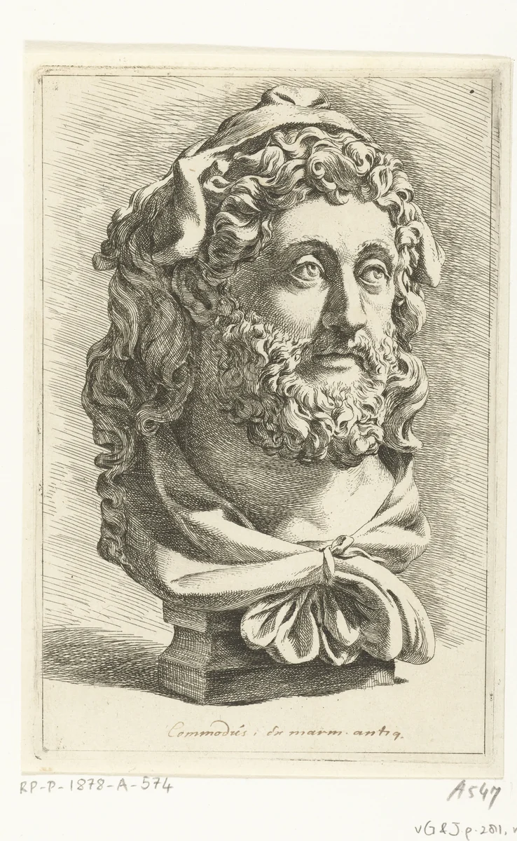 Buste van keizer Commodus als Herkules by Jan de Bisschop, print, 1666-1671