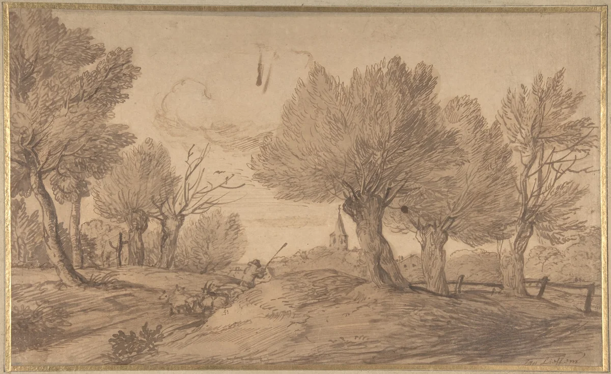 Landscape with a Shepherd and His Flock by Jan Lievens, drawing, 1622-1674
