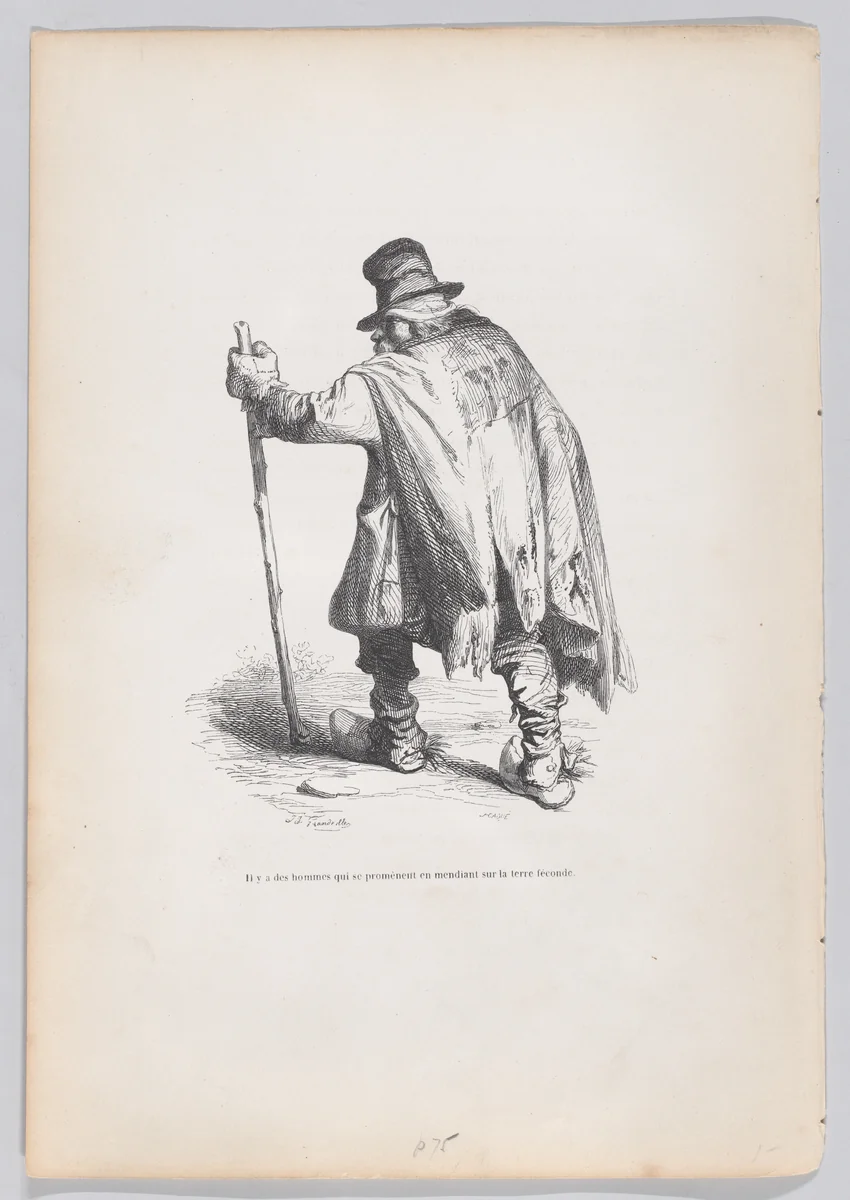 There are men who walk around begging on fertile ground, from "Scenes from the Private and Public Life of Animals" by J. J. Grandville, print, 1832-1852