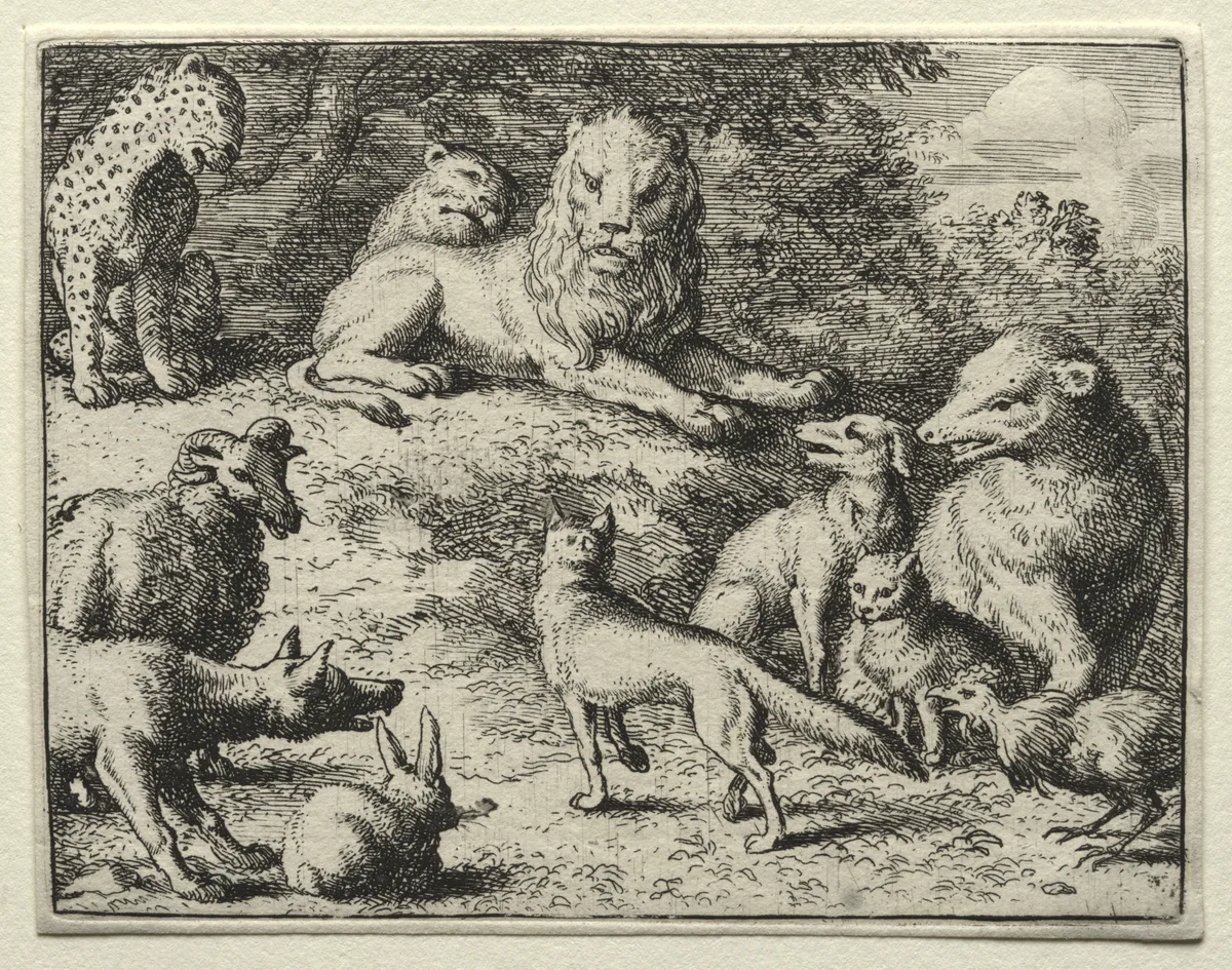 Reynard the Fox: Reynard Appears at Court by Allart van Everdingen, print, 1650-1675